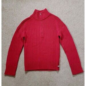 Calvin Klein Women's Ribbed Knit Sweater Vibrant Red High Neck Size Large